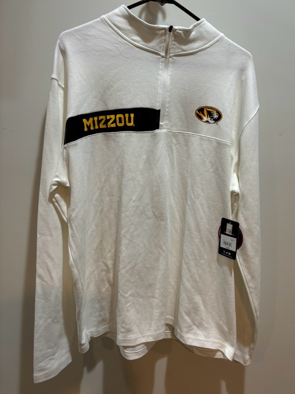 Mizzou White Quarter-Zip Pullover with Black & Gold Accents NWT